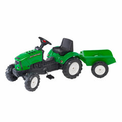Tractor Falk pentru copii, cu pedale si remorca, Verde