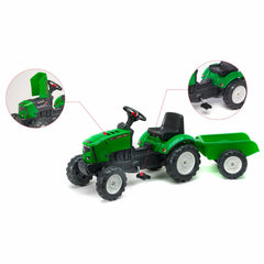 Tractor Falk pentru copii, cu pedale si remorca, Verde