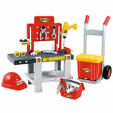 Set Ecoiffier Mecanic 4 in 1 cu Banc de Lucru, Trusa de Scule, Carucior si Casca de Protectie