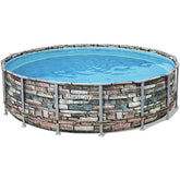 Piscina Bestway Power Steel rotunda cu cadru metalic, 4.27x1.22m, finisaj decorativ elegant, model piatra, scara si pompa de filtrare