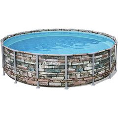 Piscina Bestway Power Steel rotunda cu cadru metalic, 4.27x1.22m, finisaj decorativ elegant, model piatra, scara si pompa de filtrare