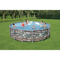 Piscina Bestway Power Steel rotunda cu cadru metalic, 4.27x1.22m, finisaj decorativ elegant, model piatra, scara si pompa de filtrare