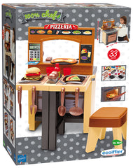 Bucatarie cu pizza, Pizzeria Ecoiffier reglabila cu doua fete, scaunel si 33 accesorii, 1693