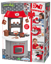 Bucataria Superpack 3 in1, cu aparat de cafea si robot de bucatarie, 32 accesorii, Ecoiffier 1694