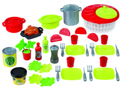 Set de vase cu salată,model cu buline 100% Chef Écoiffier, oale și alimente și 43 de accesorii, 2521
