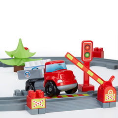 Joc de construit Tren cu sine, Steam Train Abrick Ecoiffier, cu 2 masinute si 4 figurine, 3067