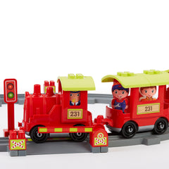 Joc de construit Tren cu sine, Steam Train Abrick Ecoiffier, cu 2 masinute si 4 figurine, 3067