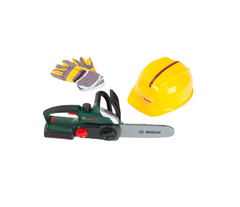 Jucarie ferastrau cu lant Bosch cu manusi si casca de lucru - jucarie