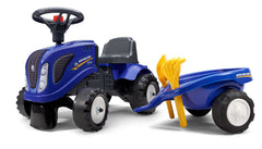 Tractor Baby New Holland cu remorca, grebla si lopata, albastru, FK 280C
