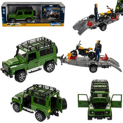 Masina Bruder Leisure Time Land Rover Defender cu Remorca si Motocicleta Ducati, 02589