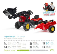 Tractor Falk SuperCharger cu pedale, remorca si cupa frontala, rosu, FK 2030M