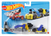 SET CAMION SI MASINA SPORT HOT WHEELS HAUL TERATION ROSU