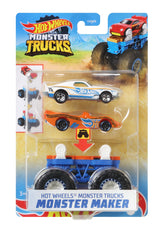 HOT WHEELS MONSTER TRUCK CU MASINUTE ALB SI PORTOCALIU