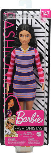 PAPUSA BARBIE FASHIONISTA BRUNETA CU ROCHITA CU DUNGI COLORATE