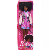 PAPUSA BARBIE FASHIONISTA CU PARUL AFRO SI JACHETA LILA