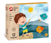 CUTIE UNIVERSUL PESCUITULUI CU 12 PIESE DIN LEMN SI MAGNETICE