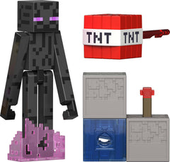 Figurină Enderman 8cm, Mattel, set cu piesă Build A Portal, articulații mobile, multicolor
