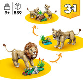 Set de constructie LEGO® Creator 3 in 1 Animale salbatice: Leu maiestuos 31386, Jucarii pentru Copii, Jucarii pentru Baieti si Fete, Idee de Cadou pentru Copii, 839 piese