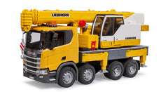 Camion Bruder - Scania Super 560R, cu macara Liebherr LTF 1045, cu lumini si sunete, 1:16 03571