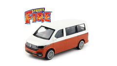 Machete Bburago 1/43 Street Fire-Set 2-Volkswagen T6 1 Transporer Alb/Portocaliu Bb30002-30434-30455