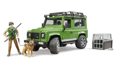 Masina de teren Bruder Forestry - Land Rover Defender, cu padurar si caine 02587