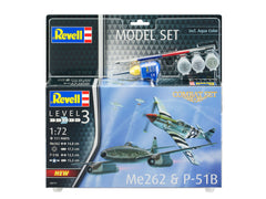 Set Macheta Aeromodele Revell Messerschmitt Me262 si P-51B Mustang cu vopseluri, adeziv si pensula 1:72 Revell 63711
