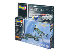 Set Macheta Aeromodele Revell Messerschmitt Me262 si P-51B Mustang cu vopseluri, adeziv si pensula 1:72 Revell 63711