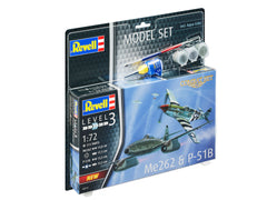 Set Macheta Aeromodele Revell Messerschmitt Me262 si P-51B Mustang cu vopseluri, adeziv si pensula 1:72 Revell 63711