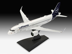 Aeromodel de construit Revell Airbus A320neo Lufthansa New Livery cu vopseluri pensula si adeziv 1:144 REV 63942