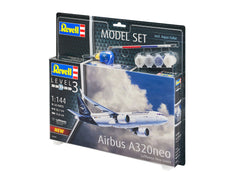 Aeromodel de construit Revell Airbus A320neo Lufthansa New Livery cu vopseluri pensula si adeziv 1:144 REV 63942