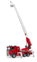 Camion de pompieri Bruder - Scania Super 560R, cu scara, pompa de apa si sirena, 1:16 03591