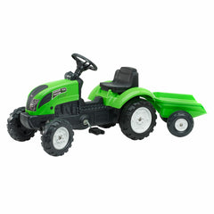 Tractor cu pedale pentru copii, Falk, Verde, cu remorca 2057J