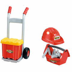 Set Ecoiffier Mecanic 4 in 1 cu Banc de Lucru, Trusa de Scule, Carucior si Casca de Protectie