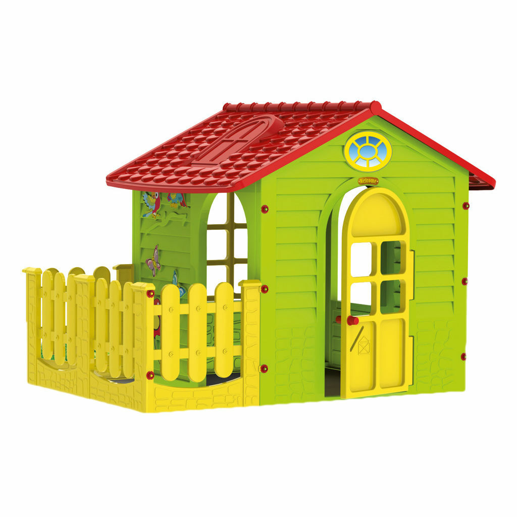 Casuta de joaca de exterior pentru copii MochToys Garden House mica cu gard 10839