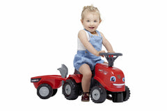 Tractor Falk Case rosu cu trailer, lopata si grebla