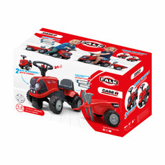 Tractor Falk Case rosu cu trailer, lopata si grebla