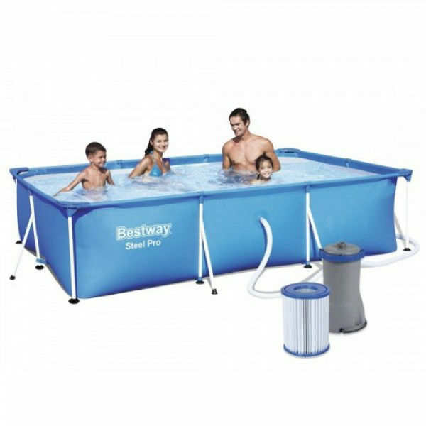 Piscina Bestway cadru metalic, pompa si cartus filtrant, 300 x 201 x 66cm, dreptunghiulara