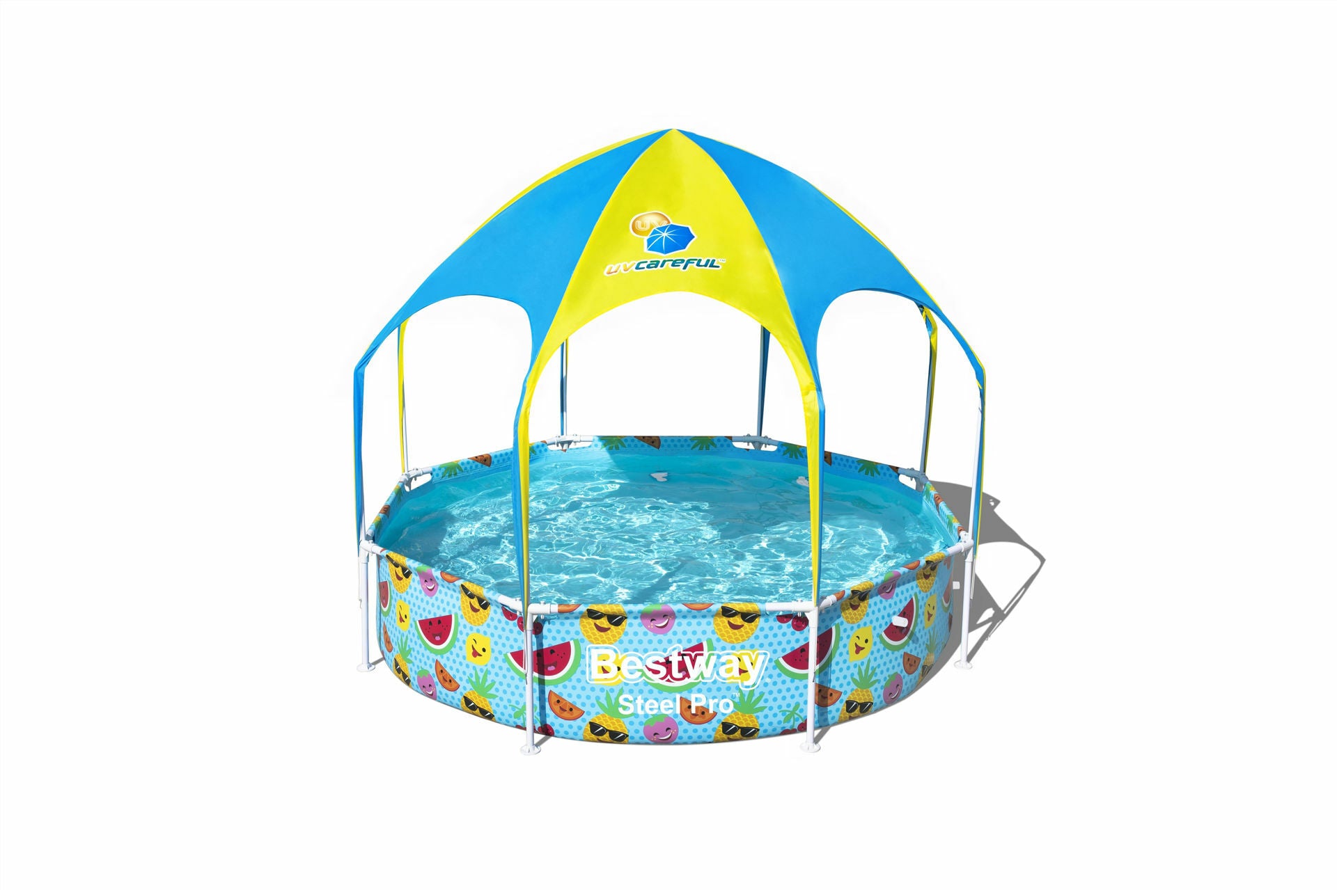 Piscina copii cu cadru metalic Bestway SteelPro, cu pavilion, albastru 244x51 cm, 56432