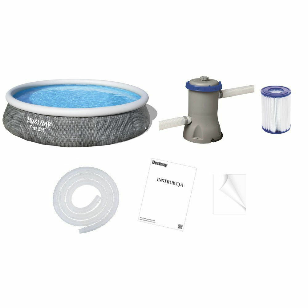 Piscina rotunda cu inel Bestway Fast Set 396x84 cm, 7 in 1, toate accesoriile incluse