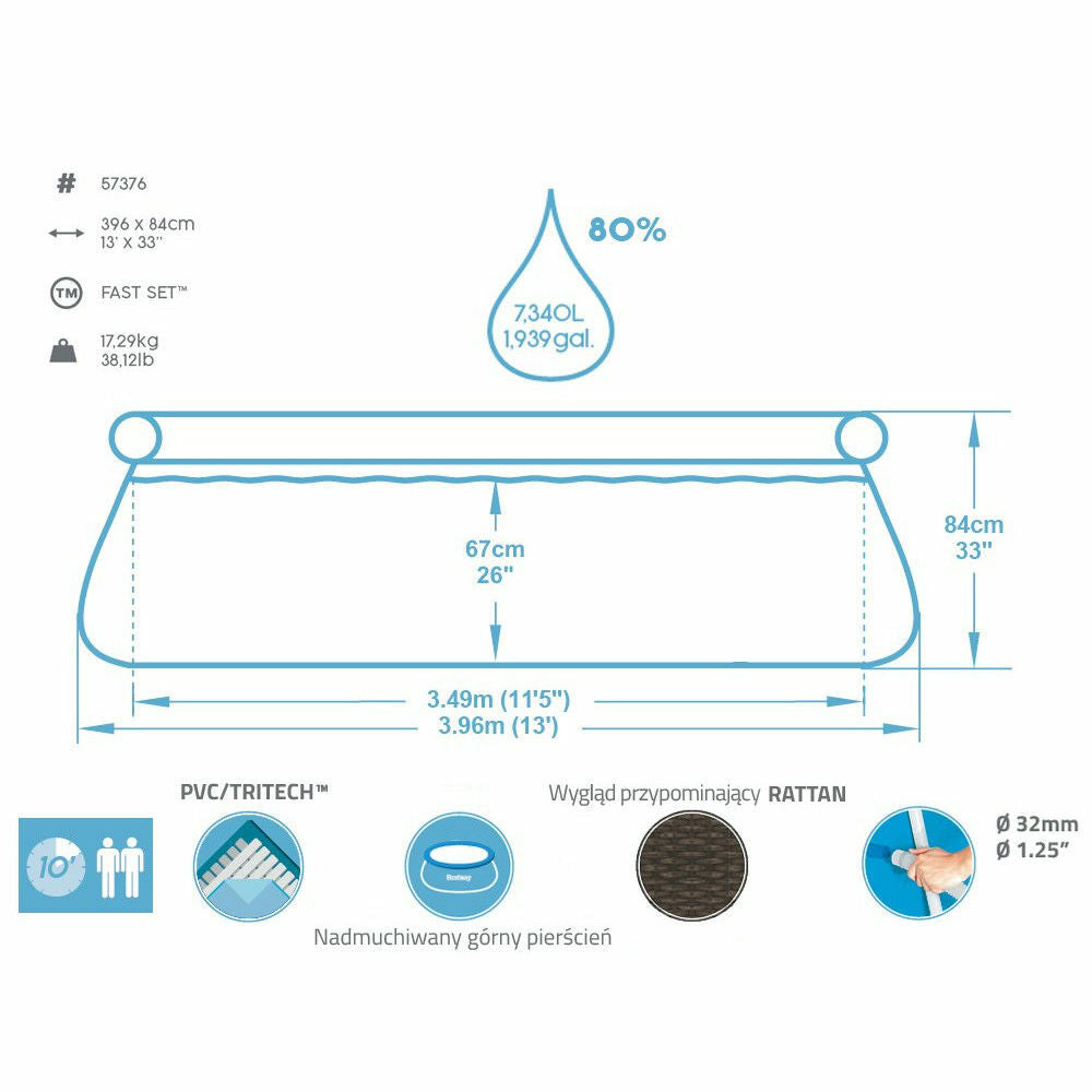 Piscina rotunda cu inel Bestway Fast Set 396x84 cm, 7 in 1, toate accesoriile incluse