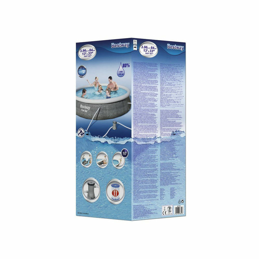 Piscina rotunda cu inel Bestway Fast Set 396x84 cm, 7 in 1, toate accesoriile incluse