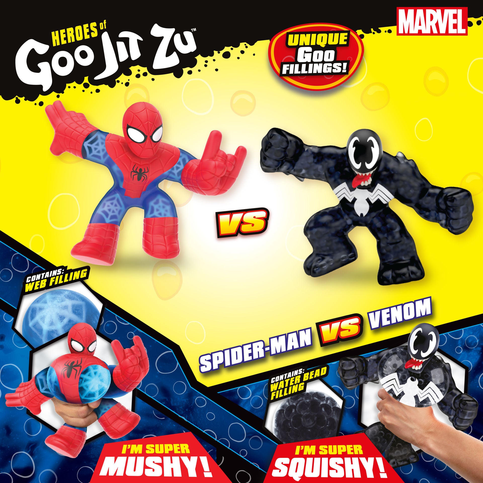 Figurina elastica Goo Jit Zu - Set 2 figurine eroi Marvel Spiderman vs Venom 41146