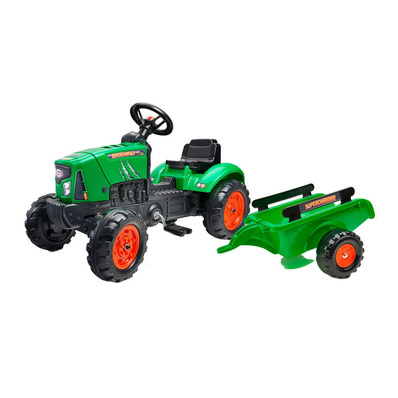 Tractor Falk pentru copii, cu pedale si remorca, verde 2031AB