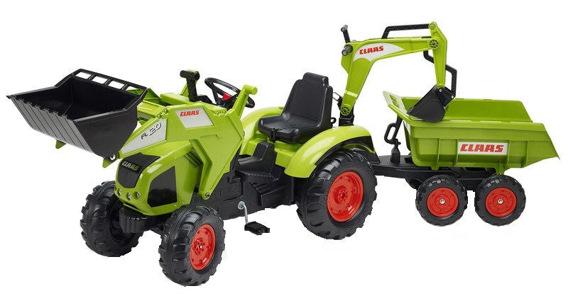 Tractor cu pedale pentru copii FALK 1010W Claas Axos cu cupa, excavator si remorca