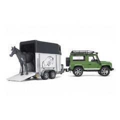 Bruder Land Rover Defender cu suport de cai și cal 02592