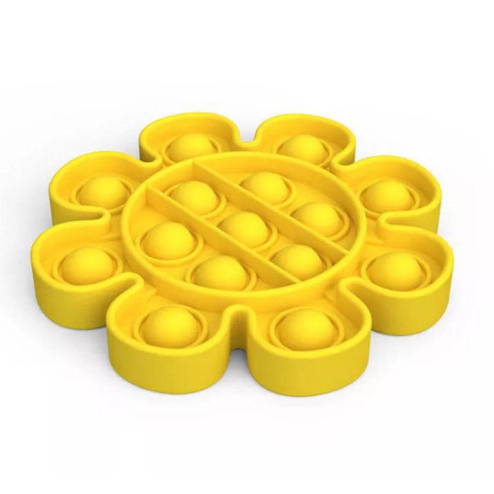 Jucarie antistres Push Bubble Fidget Jucarie, POP it, Floare, 12.5 cm, Galben