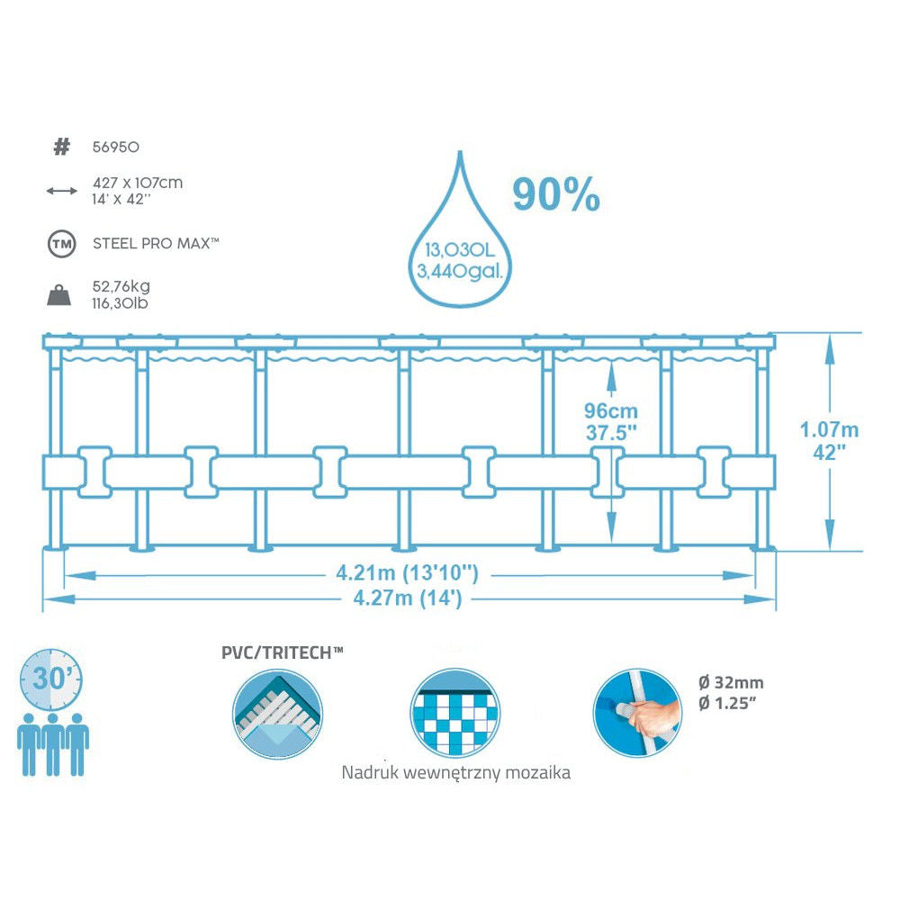 Piscina rotunda cu cadru metalic Bestway Steel Pro Max 427x107cm, 11 in 1, toate accesoriile incluse