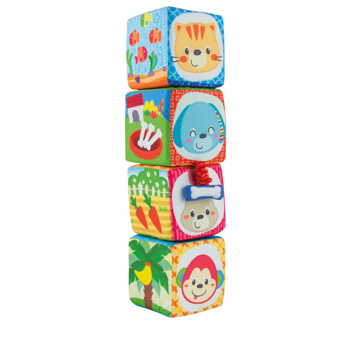 Set 4 cuburi stivuibile Winfun, material textil, pentru bebelusi, multicolor