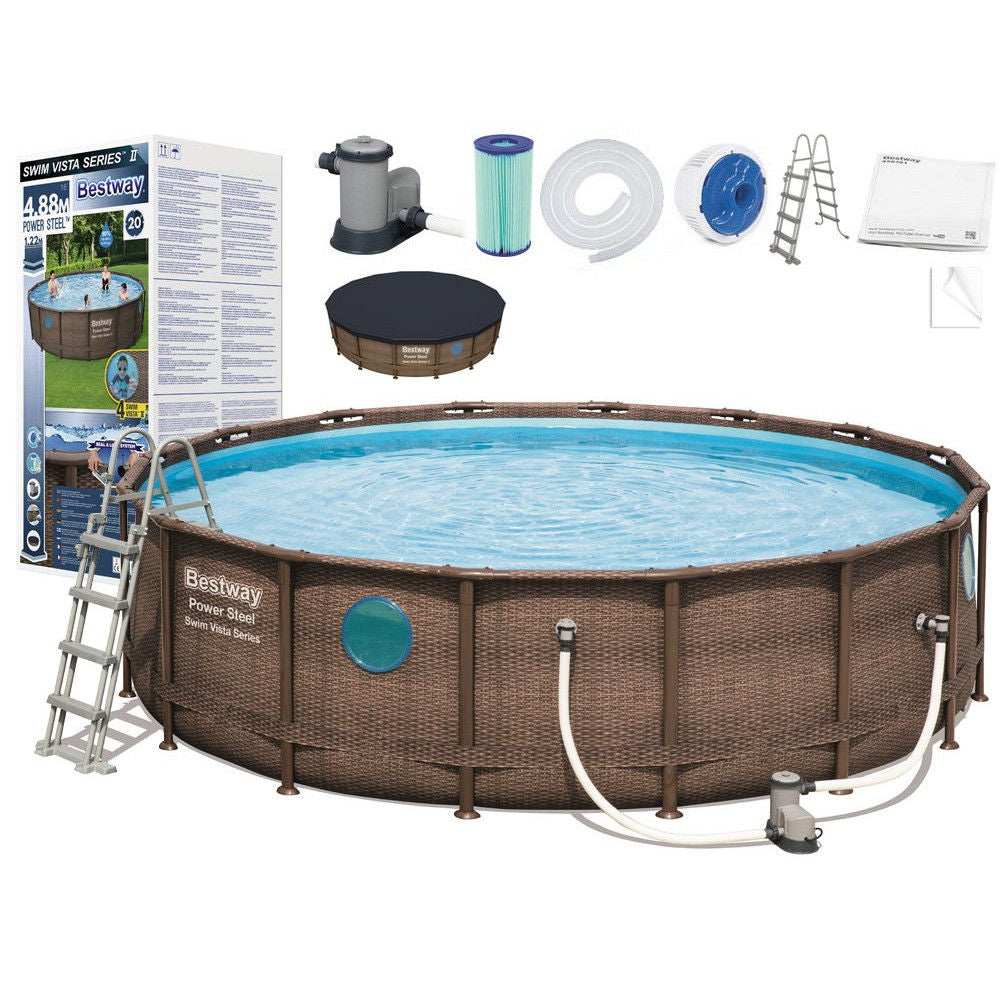 Piscina rotunda cu cadru metalic Bestway Power Steel Vista 488x122cm, 56725