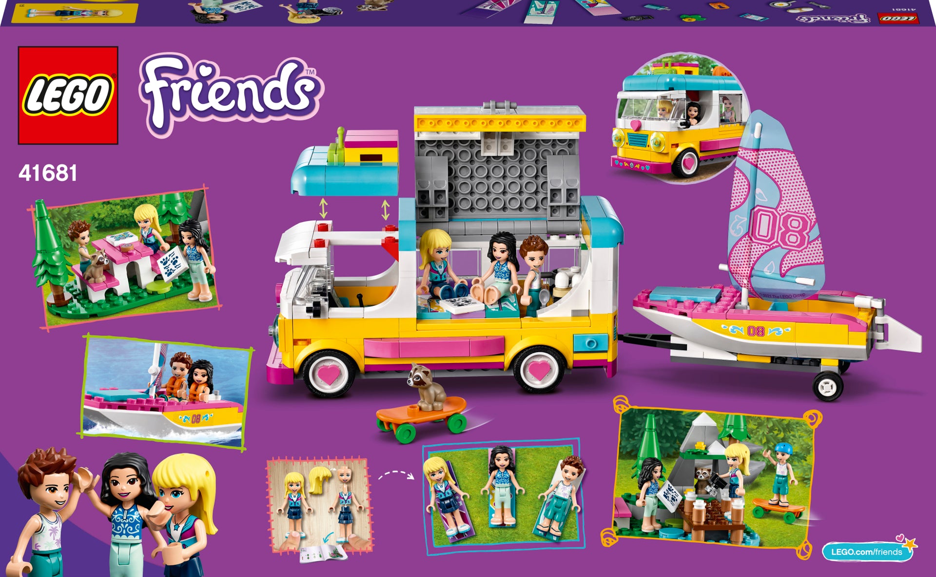 LEGO® Friends  Furgonetă de camping și barcă cu pânze 41681